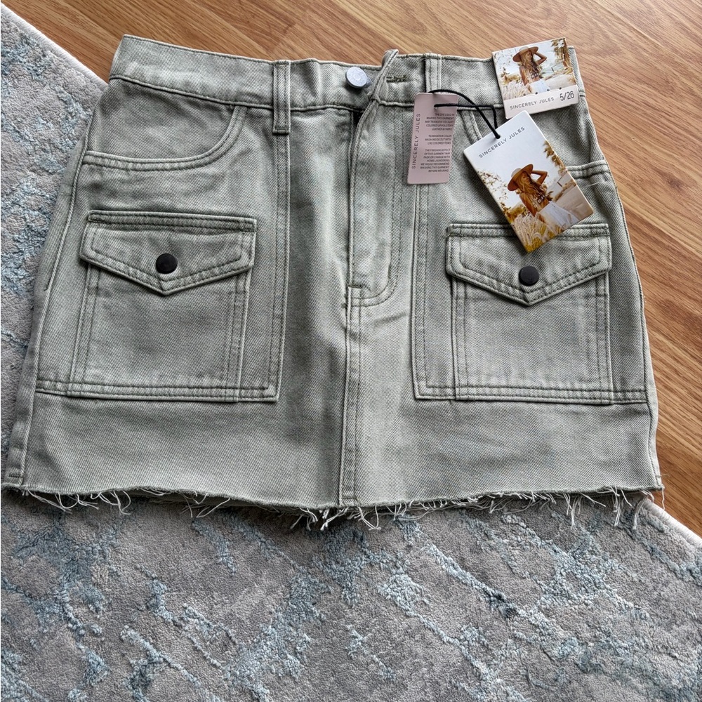 Sincerly Jules Sage Olive Utility Mini Skirt